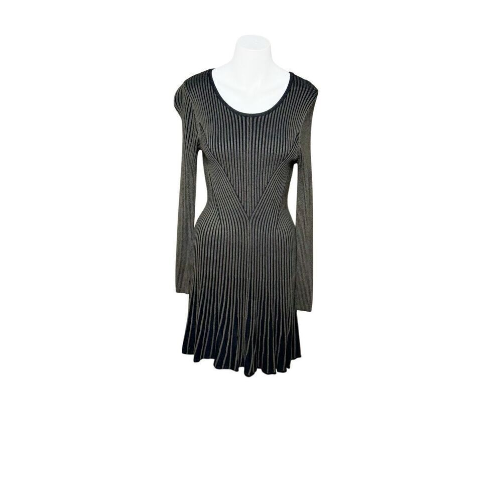 Express olive and black striped knit long sleeve sweater dress size M